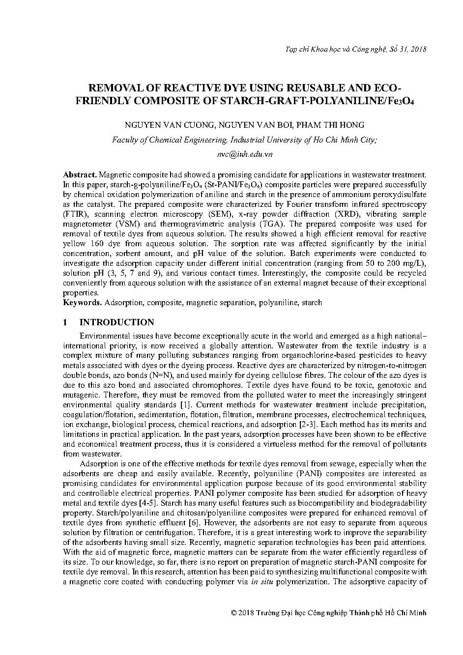 Removal of reactive dye using reusable and eco-friendly composite of starch-graft-polyaniline/Fe3O4