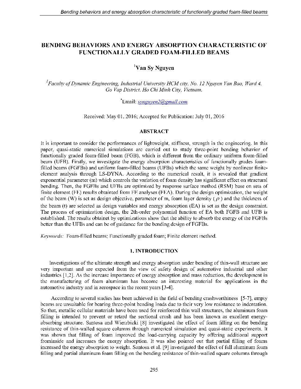 Bending behaviors and energy absorption characteristic of functionally graded foam-filled beams