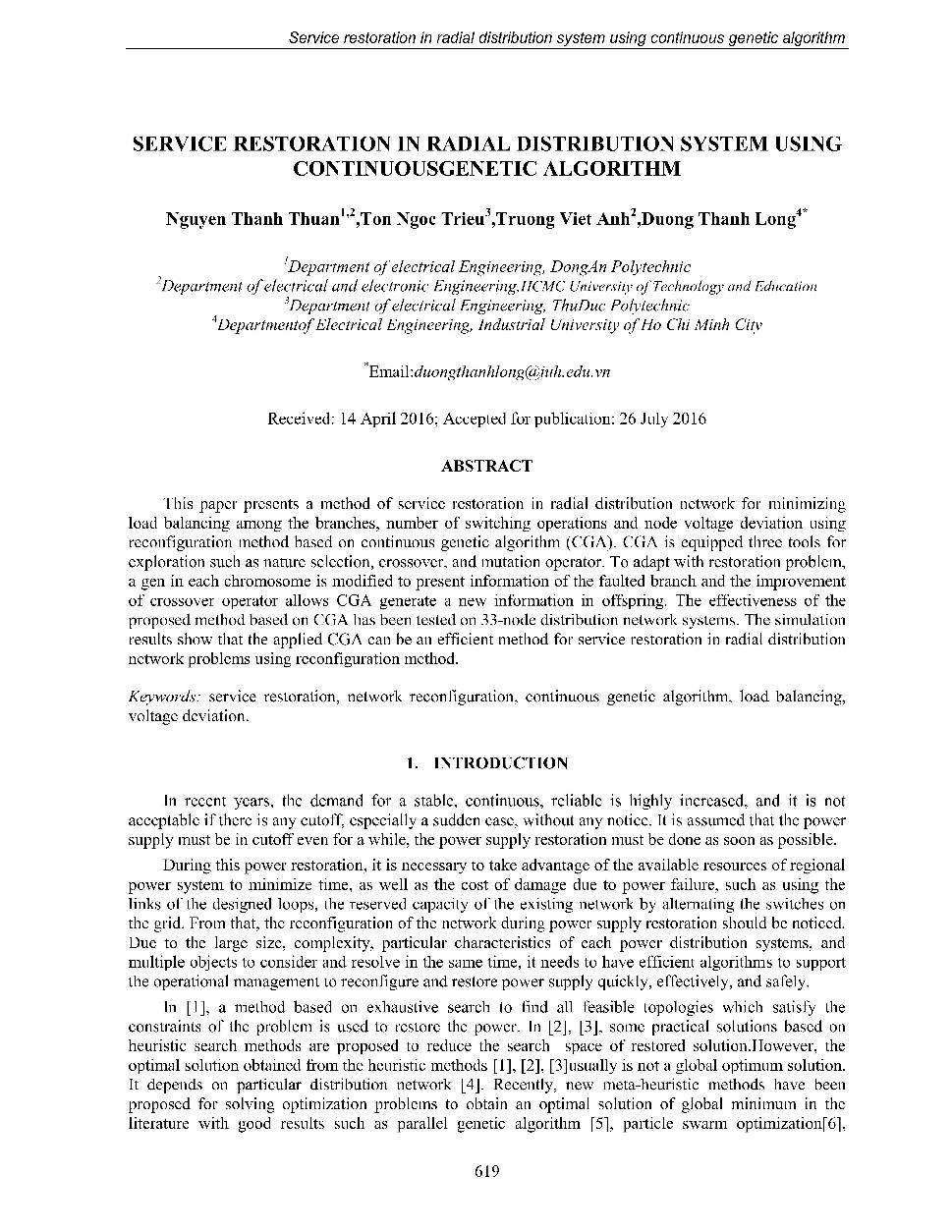 Service restoration in radial distribution system using continuous genetic algorithm