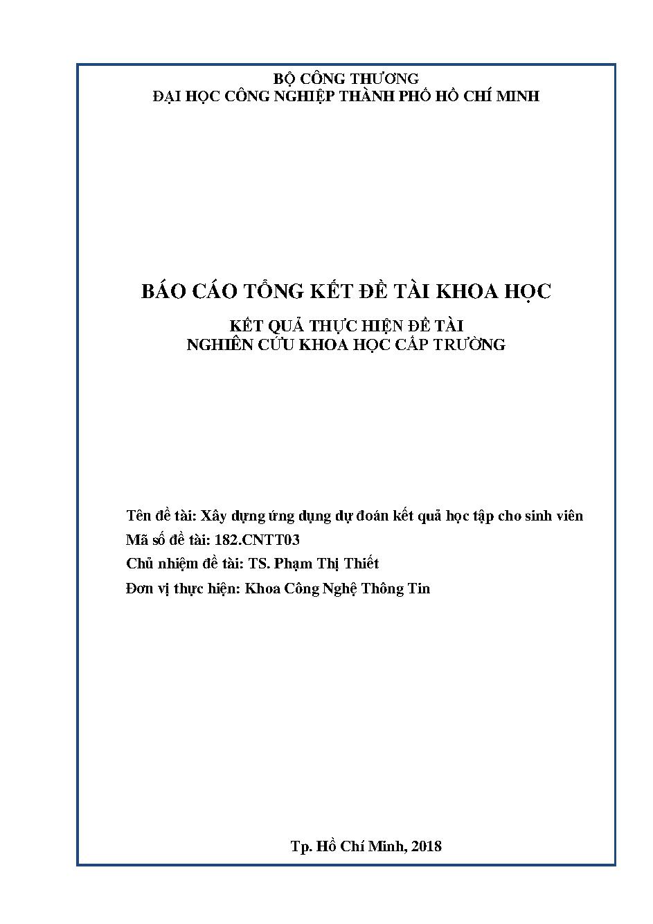 Xây dựng ứng dụng dự toán kết quả học tập cho sinh viên: Báo cáo tổng kết đề tài khoa học cấp Trường