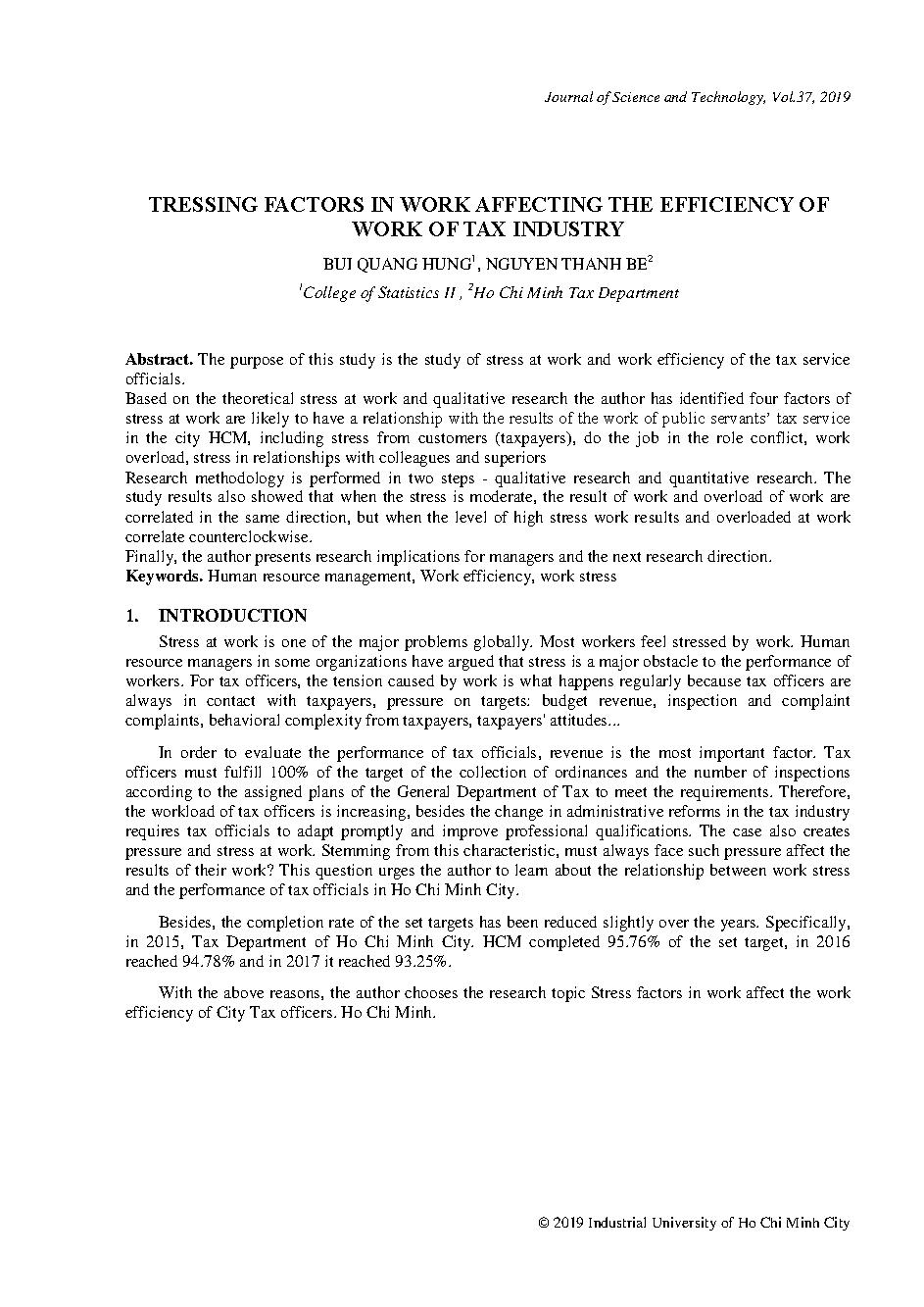 Tressing factors in work affecting the efficiency of work of the tax industry