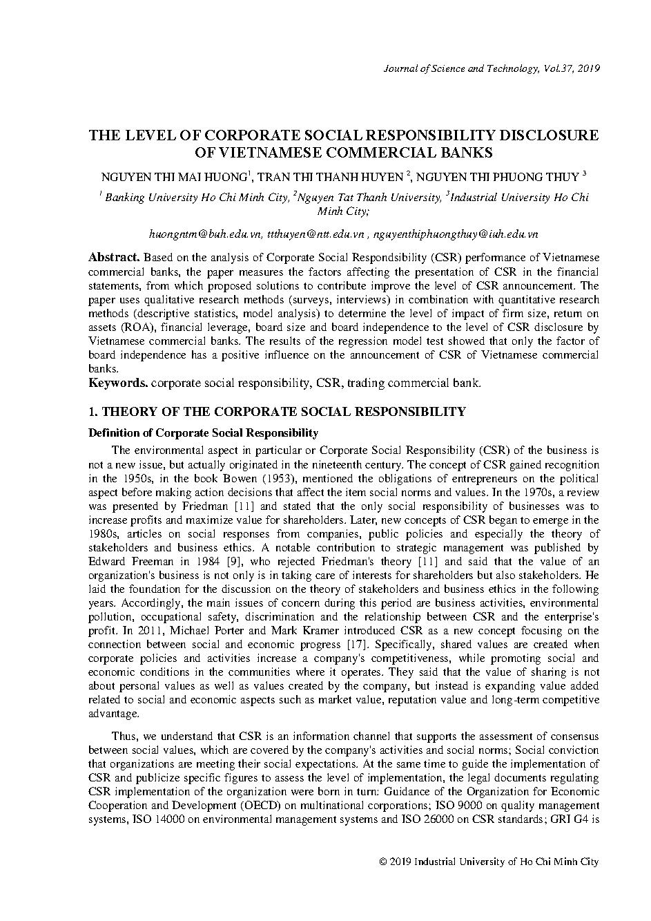 The level of corporate social responsibility disclosure of Vietnamese commercial banks