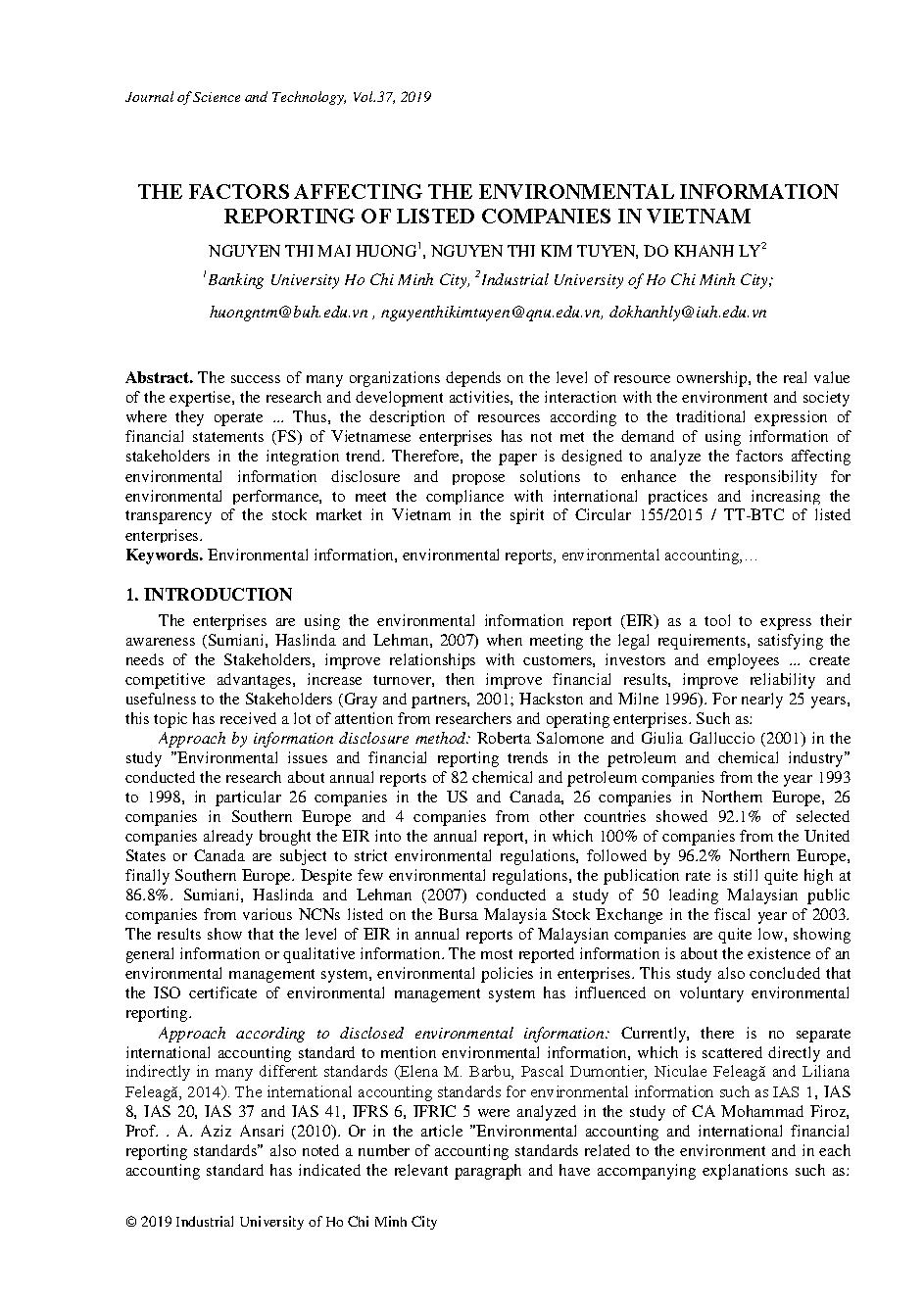 The factors affecting the environmental information reporting of listed companies in Vietnam