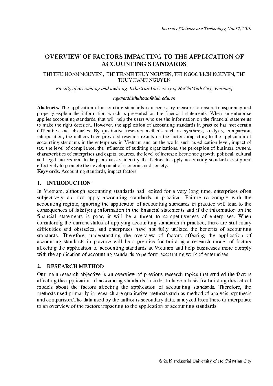 Overiew of factors impacting to the application of accounting standards