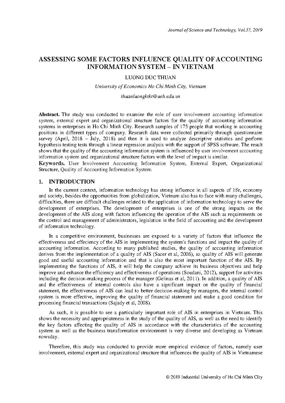 Assessing some factors influence quality of accounting information system – in Vietnam