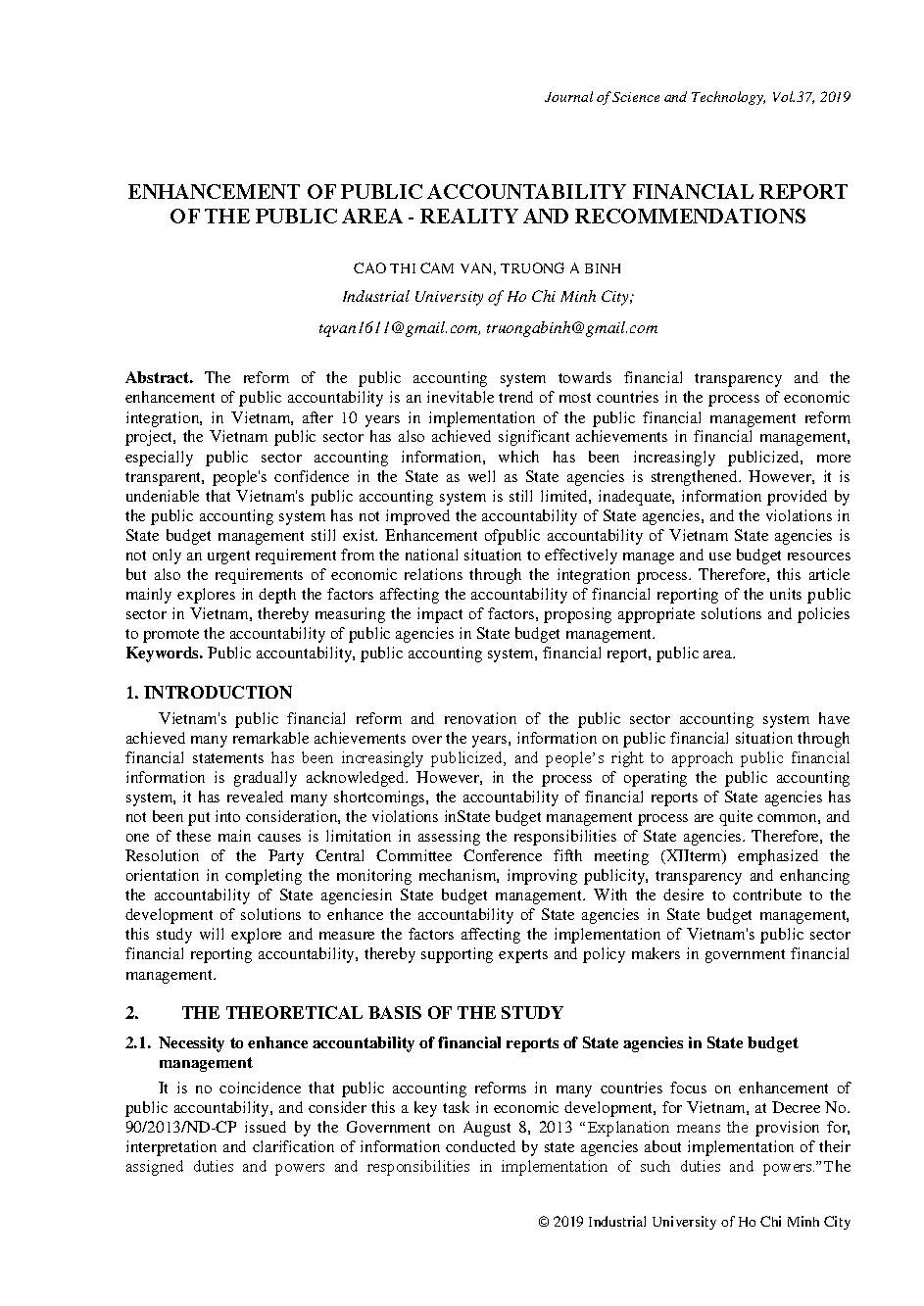 Enhancement of public accountability financial report of the public area – reality and recommendations