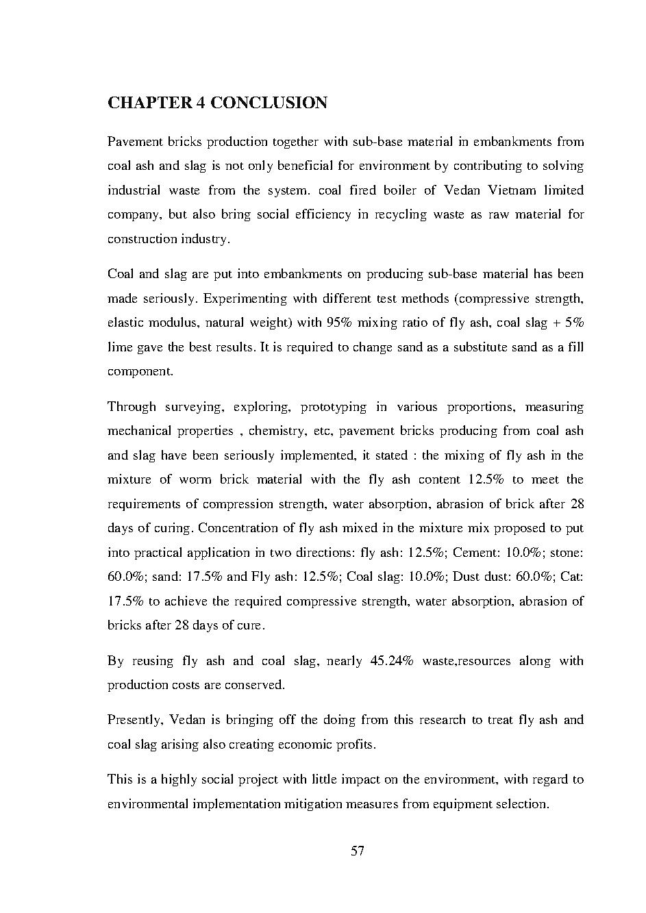 Producing pavement bricks and sub-base material in Embankments from coal ash and slag :Master's thesis - Major : Sciences and management of the environment