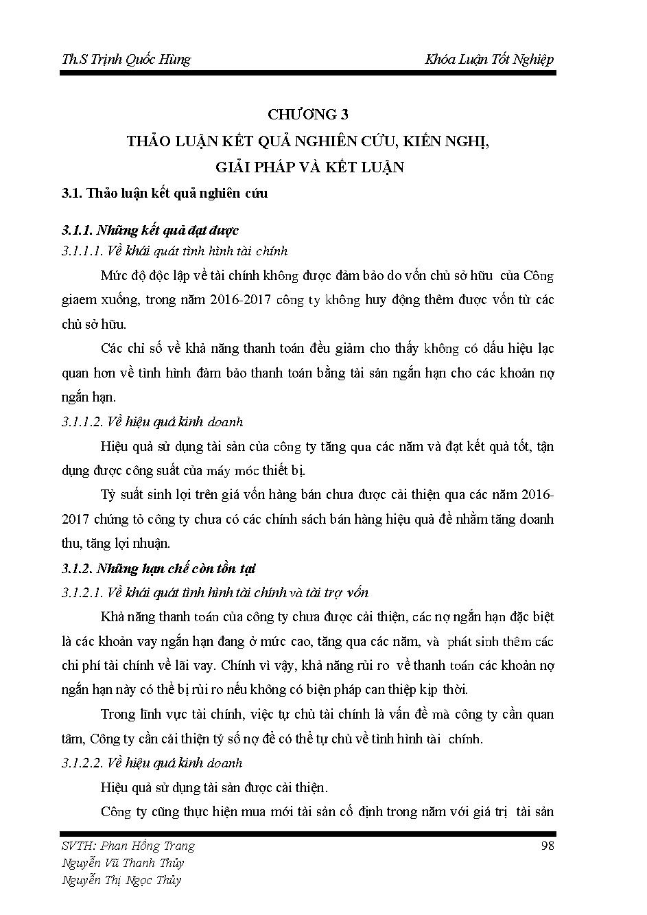 Phân tích tình hình tài chính thông qua bảng cân đối kế toán và báo cáo kết quả hoạt động kinh doanh tại Công ty TNHH vận tải Gia Bảo :Khóa luận tốt nghiệp Khoa Kế toán - Kiểm toán