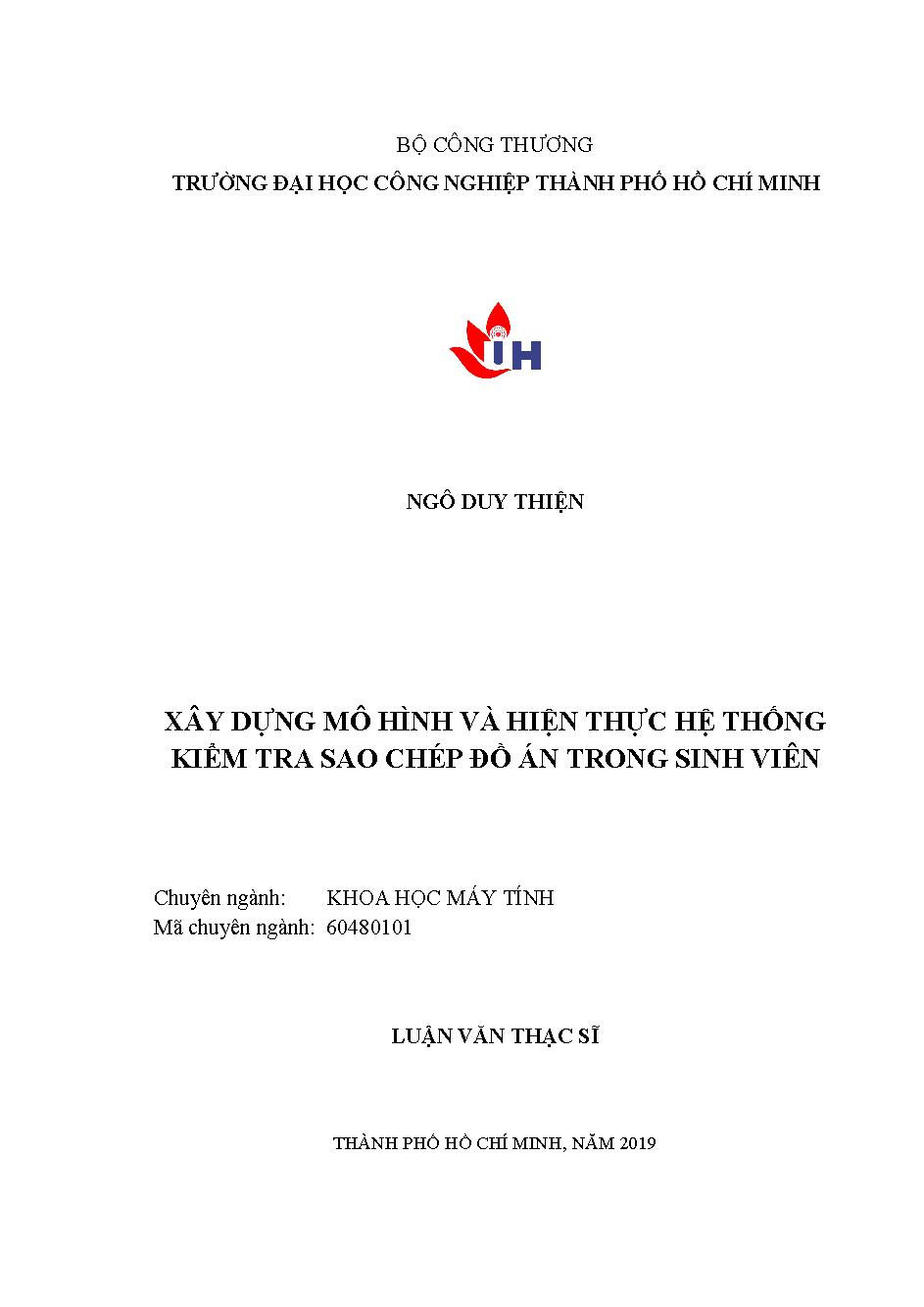 Xây dựng mô hình và hiện thực hệ thống kiểm tra sao chép đồ án trong sinh viên: Luận văn Thạc sĩ - Chuyên ngành: Khoa học Máy tính