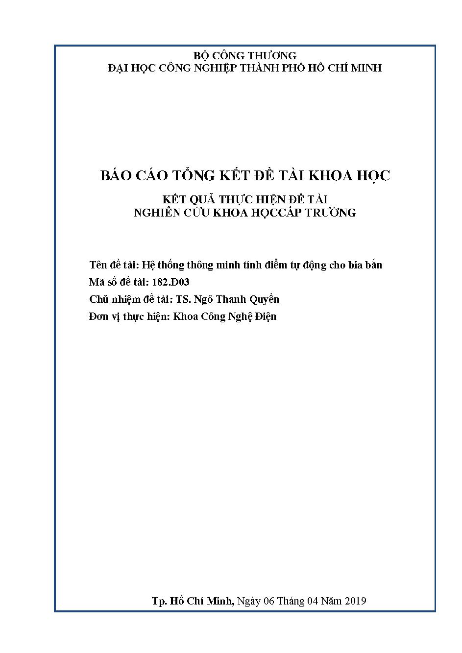 Hệ thống thông minh tính điểm tự động cho bia bắn: Báo cáo tổng kết đề tài nghiên cứu khoa học cấp Trường