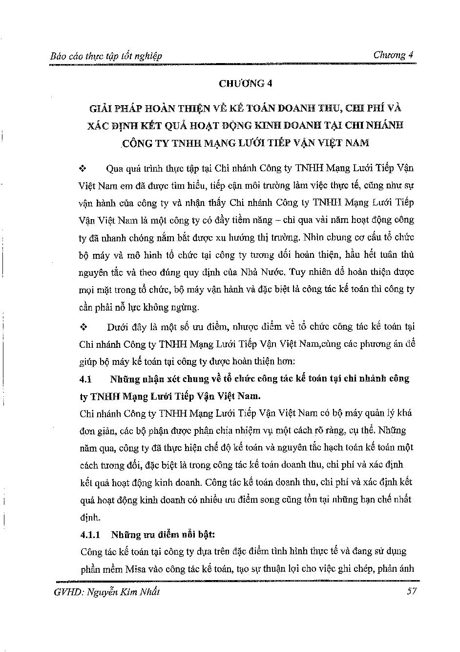 Hoàn thiện kế toán doanh thu, chi phí và xác định kết quả kinh doanh tại chi nhánh công ty TNHH mạng lưới tiếp vận Việt Nam : Đồ án tốt nghiệp Khoa Kế toán - Kiểm toán