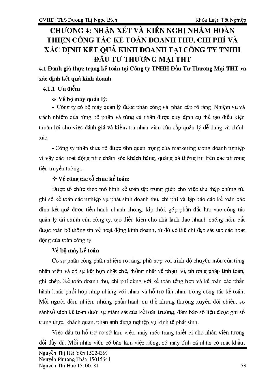 Kế toán doanh thu, chi phí và xác định kết quả kinh doanh tại công ty TNHH đầu tư thương mại THT Hà Nội :Khóa luận tốt nghiệp Khoa Kế toán - Kiểm toán