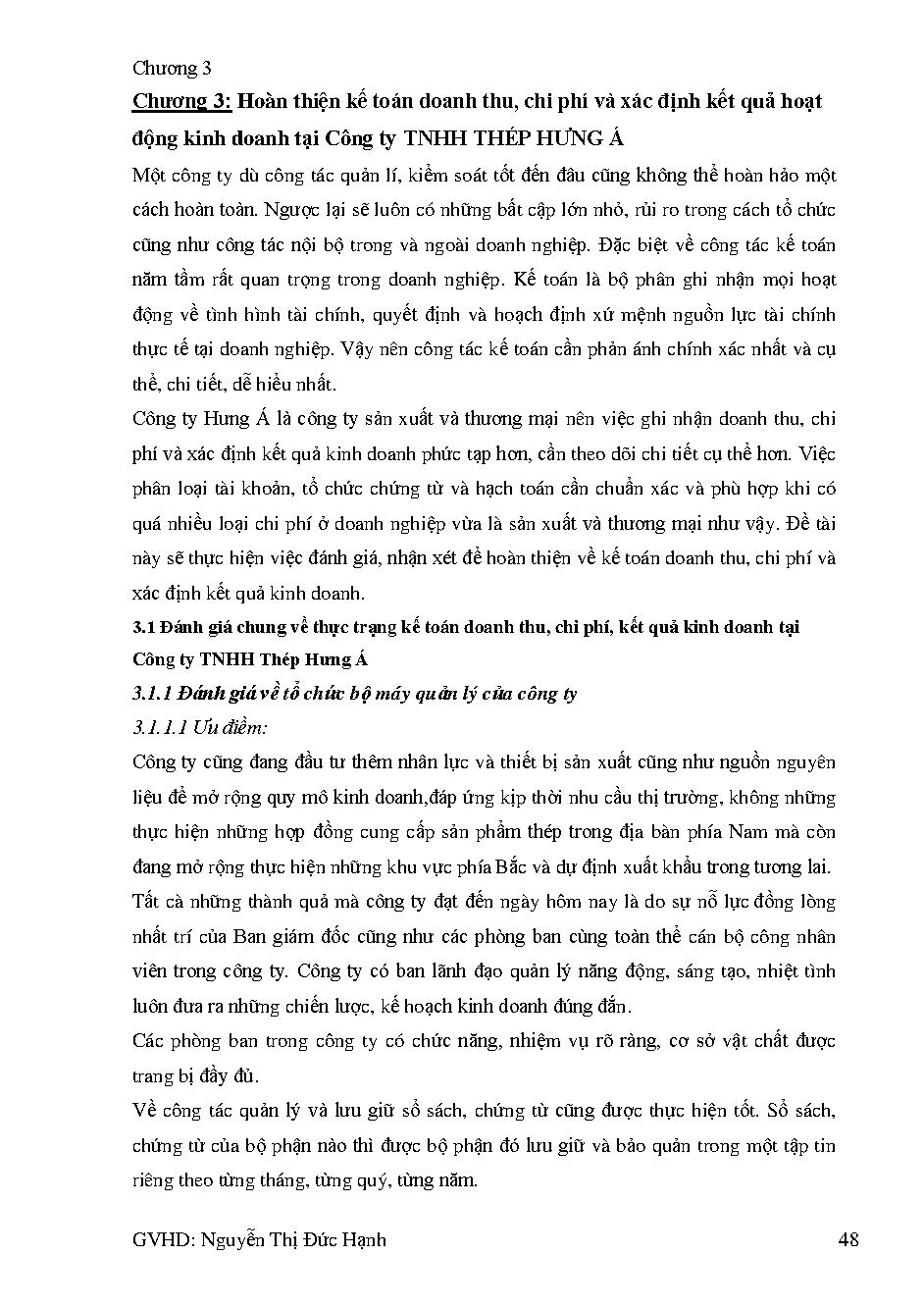 Hoàn thiện công tác kế toán doanh thu, chi phí và xác định kết quả hoạt động kinh doanh tại công ty TNHH thương mại thép Hưng Á :Khóa luận tốt nghiệp Khoa Kế toán - Kiểm toán