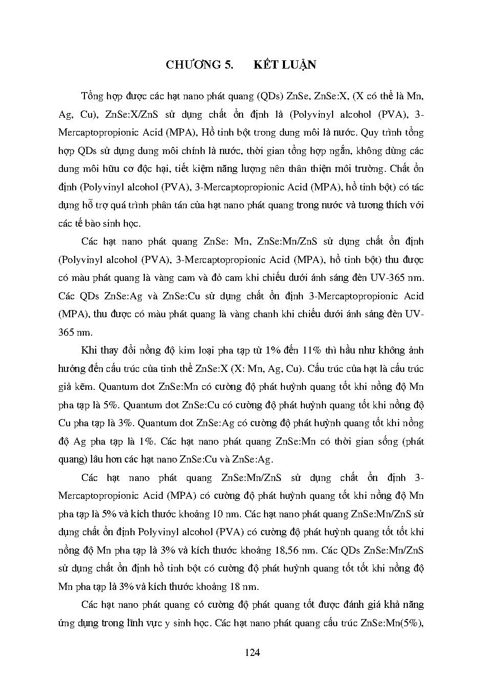 Nghiên cứu tổng hợp các hạt nano phát quang ZnSe ZnSe: X (X có thể là Mn, Ag, Cu), ZnSe: X/ZnS (core/shell) định hướng ứng dụng trong y sinh học: Báo cáo tổng kết đề tài khoa học cấp Trường