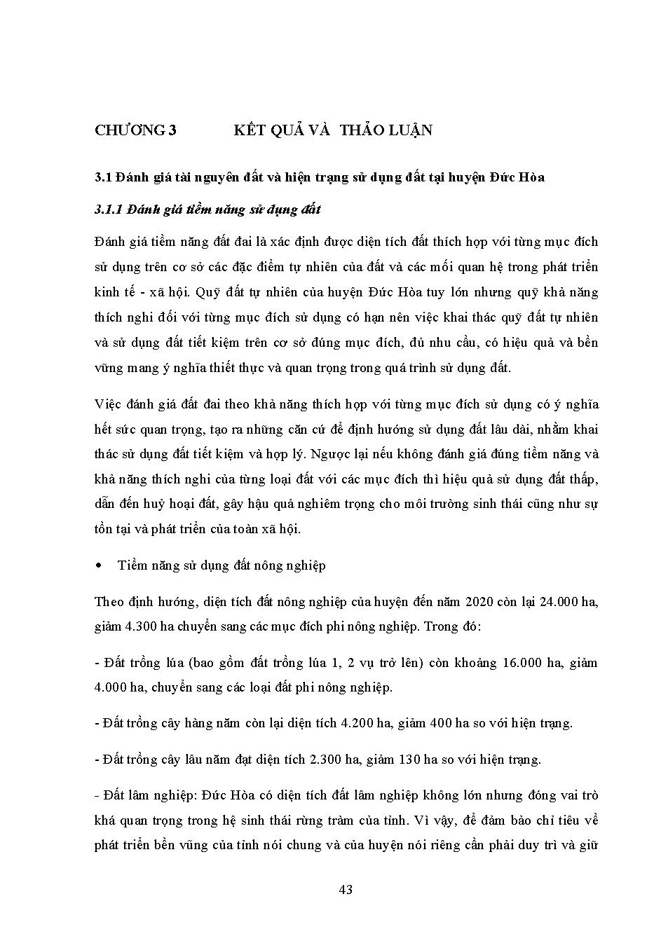 Đánh giá các xung đột trong quá trình sử dụng tài nguyên đất ở huyện Đức Hòa - tỉnh Long An và đề xuất giải pháp giảm nhẹ: Luận văn Thạc sĩ - Chuyên ngành: Quản lý Tài nguyên và Môi trường