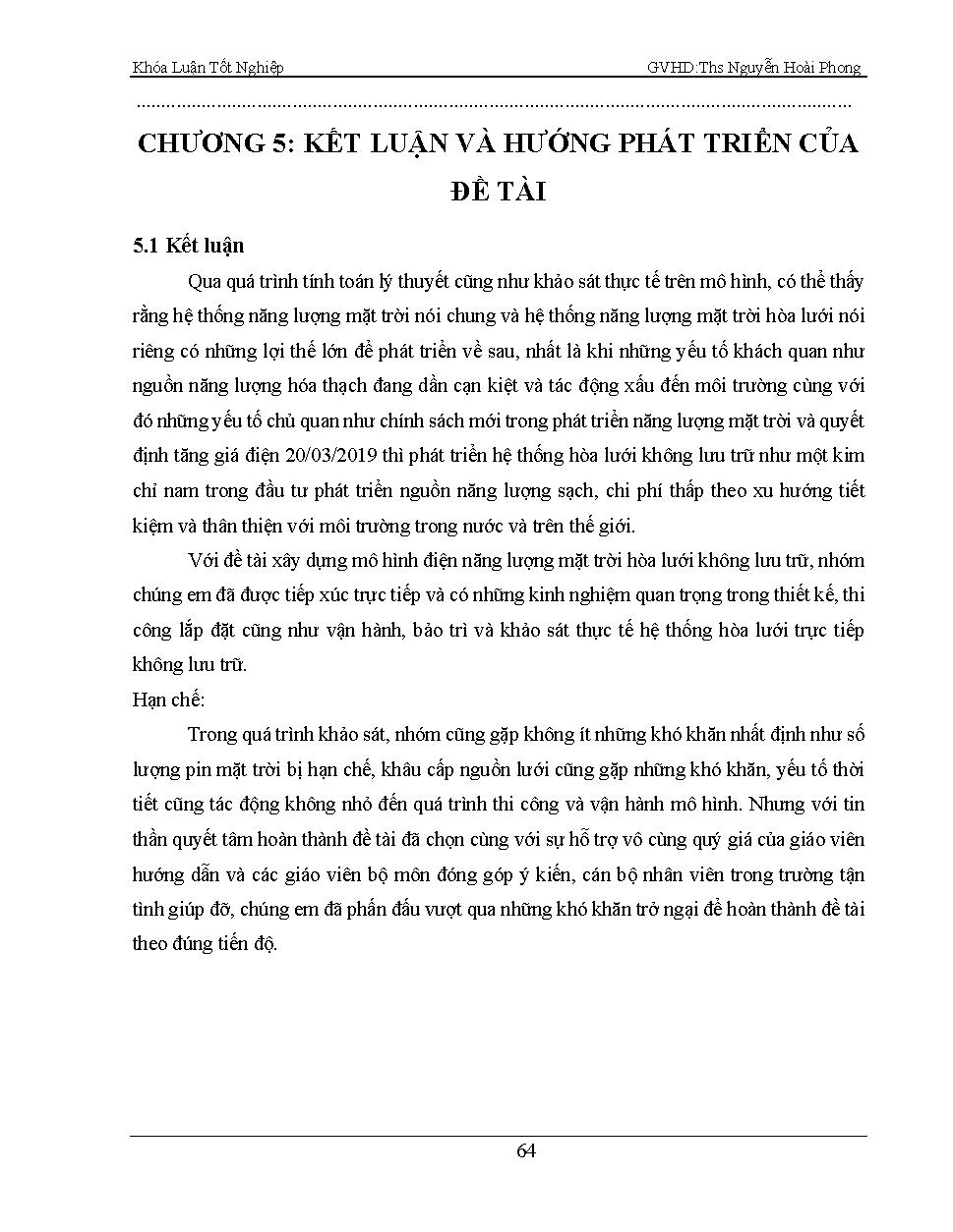 Xây dựng mô hình thí nghiệm năng lượng mặt trời hòa lưới trực tiếp :Khóa luận tốt nghiệp Đại học Khoa Công nghệ Điện