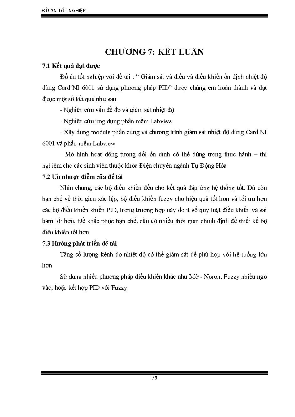 Giám sát và điều khiển ổn định nhiệt độ dùng card NI 6001 sử dụng phương pháp PID :Khóa luận tốt nghiệp Đại học Khoa Công nghệ Điện
