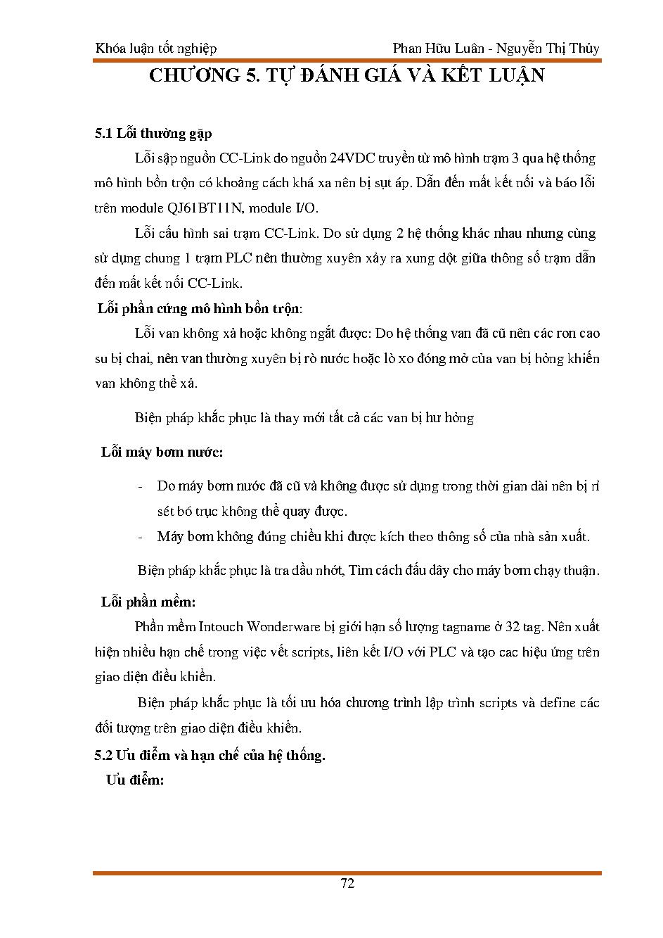 Ứng dụng SCADA điều khiển và giám sát hệ thống bồn trộn hóa chất sử dụng giao thức truyền thông CC - Link: Khóa luận tốt nghiệp khoa Công nghệ Điện