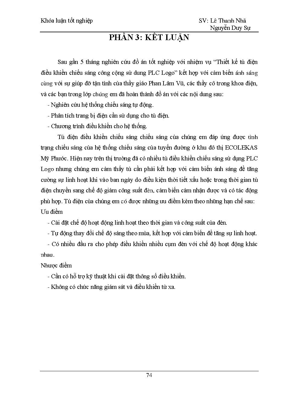 Nghiên cứu, thiết kế và lắp đặt tủ chiếu sáng công cộng sử dụng PLC Logo :Khóa luận tốt nghiệp Khoa Công nghệ Điện