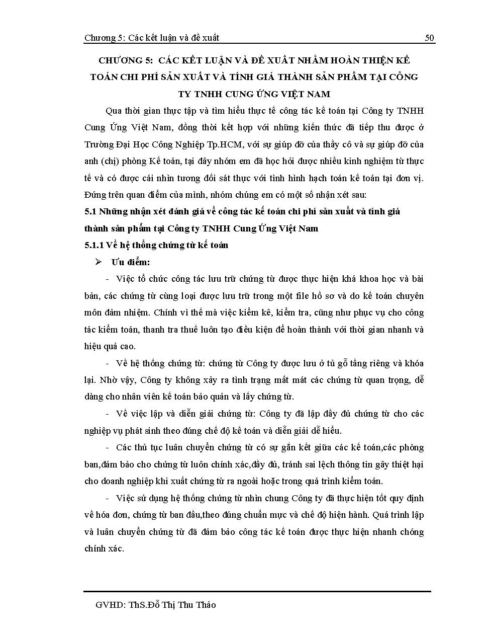 Hoàn thiện kế toán chi phí sản xuất và tính giá thành sản phẩm tại Công ty TNHH cung ứng Việt Nam: Khóa luận tốt nghiệp khoa Kế toán - Kiểm toán