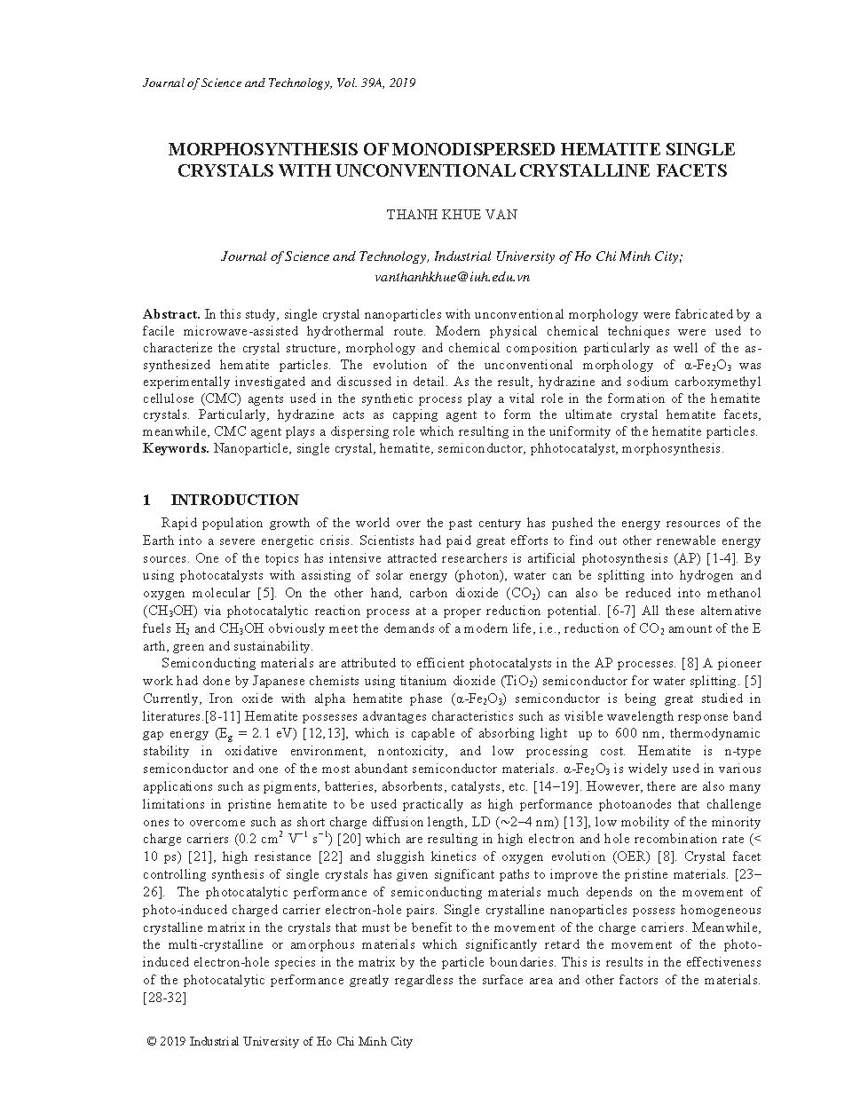 Morphosynthesis of monodispersed Hematite single crystals with unconventional crystalline facets