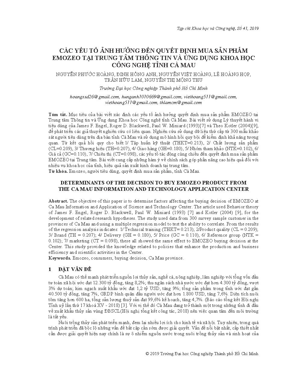 Các yếu tố ảnh hưởng đến quyết định mua sản phẩm Emozeo tại Trung tâm thông tin và ứng dụng khoa học công nghệ tỉnh Cà Mau