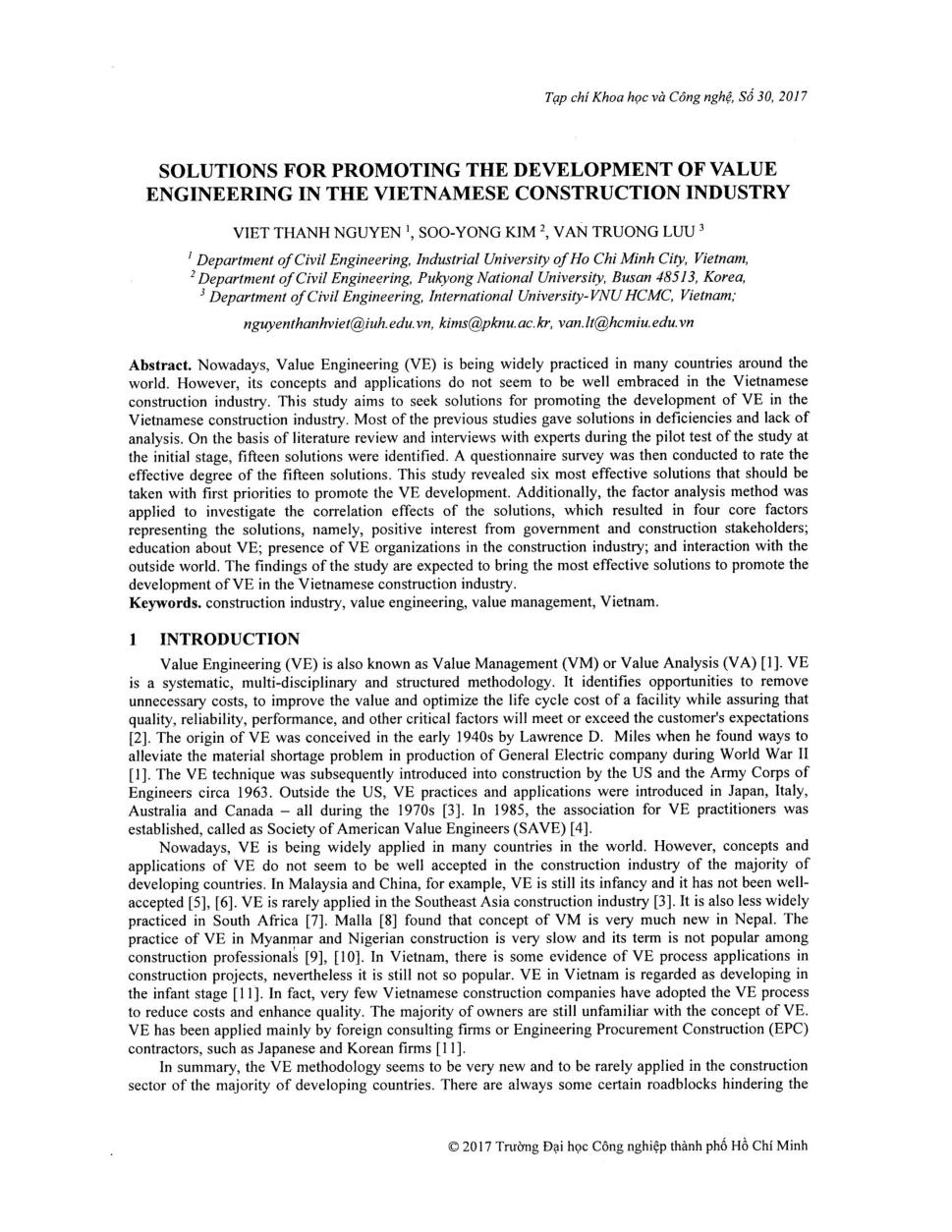 Solutions for promoting the development of value engineering in the Vietnamese construction industry