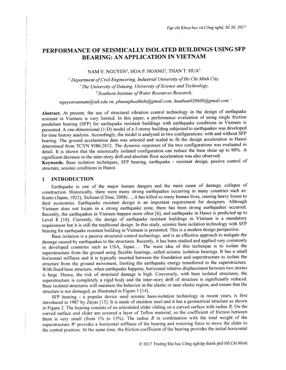 Performance of, sesimically isolated buildings using SFP bearing: An application in VietNam