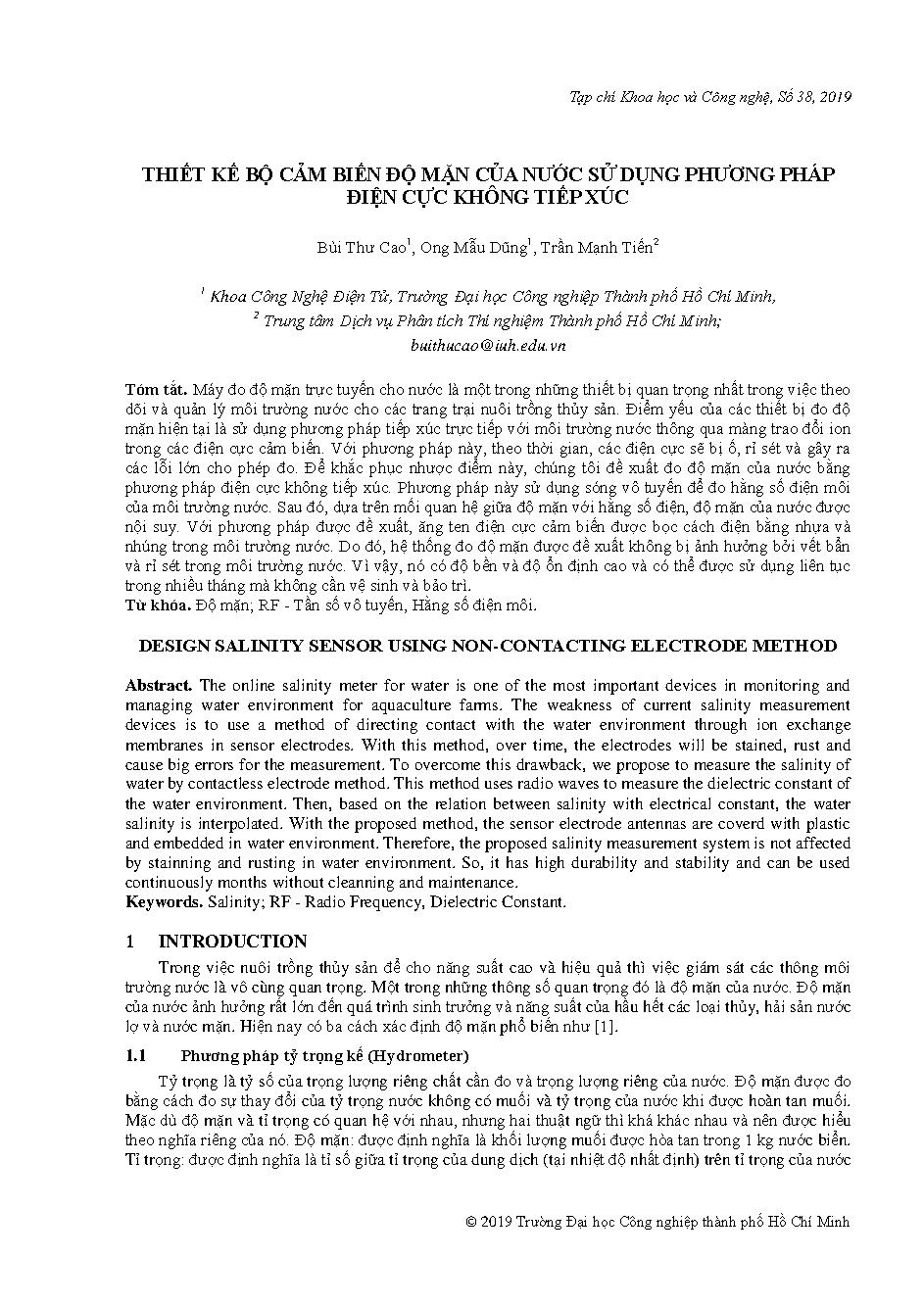 Thiết kế bộ cảm biến độ mặn của nước sử dụng phương pháp điện cực không tiếp xúc