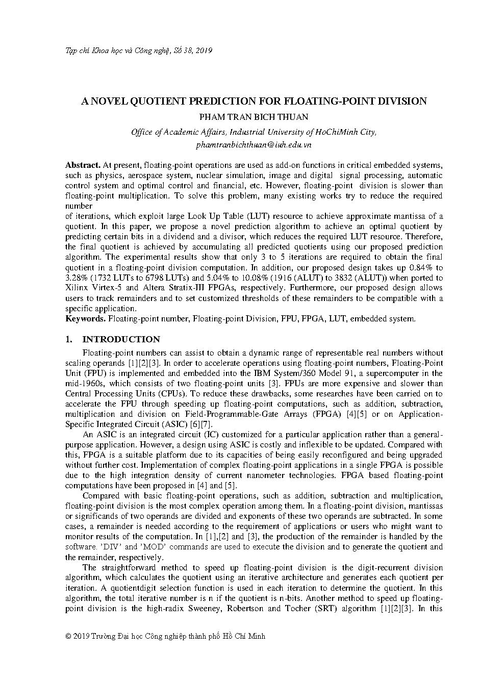 A novel quotient prediction for floating - point division