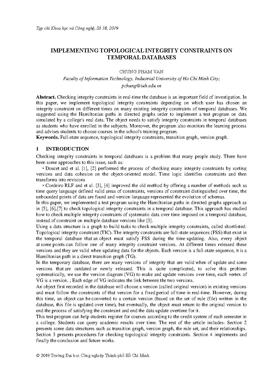 Implementing topological integrity constraints on temporal databases