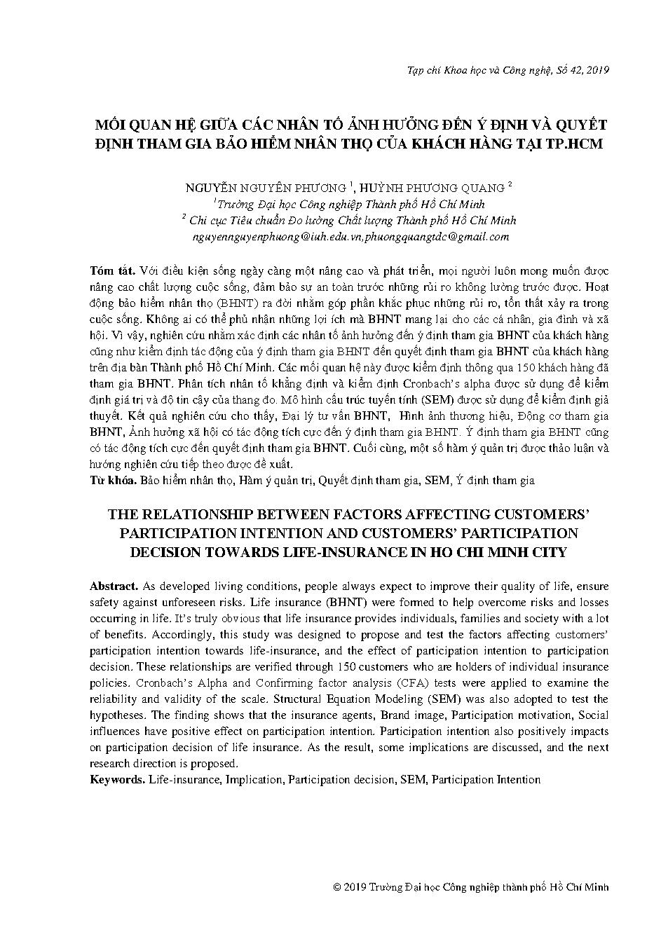 Mối quan hệ giữa các nhân tố ảnh hưởng đến ý định và quyết định tham gia bảo hiểm nhân thọ của khách hàng tại Thành phố Hồ Chí Minh