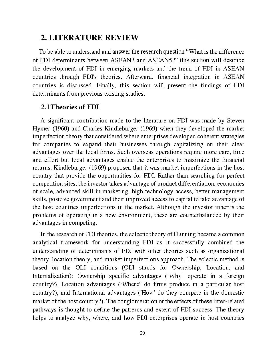 A comparison of FDI determinants in ASEAN3 and ASEAN5 countries: new evidence from financial integretion factor analysis: Doctoral Thesis - Major: Finance#So sánh các nhân tố ảnh hưởng đến đầu tư trực tiếp nước ngoài tại các quốc gia ASEAN3 và ASEAN5: Bằng chứng mới từ phân tích yếu tố hội nhập tài chính