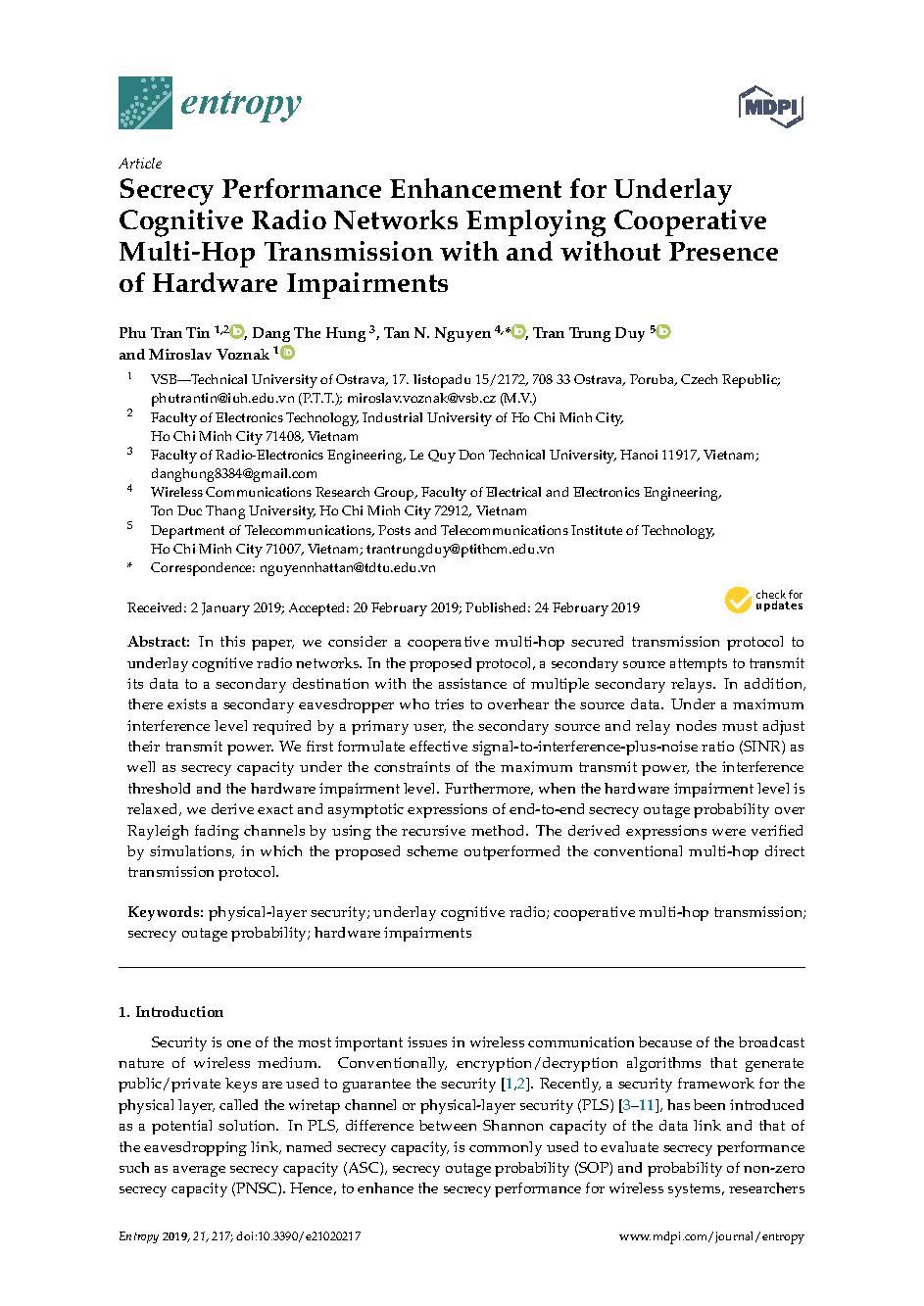 Secrecy Performance Enhancement for Underlay Cognitive Radio Networks Employing Cooperative Multi-Hop Transmission with and without Presence of Hardware Impairments