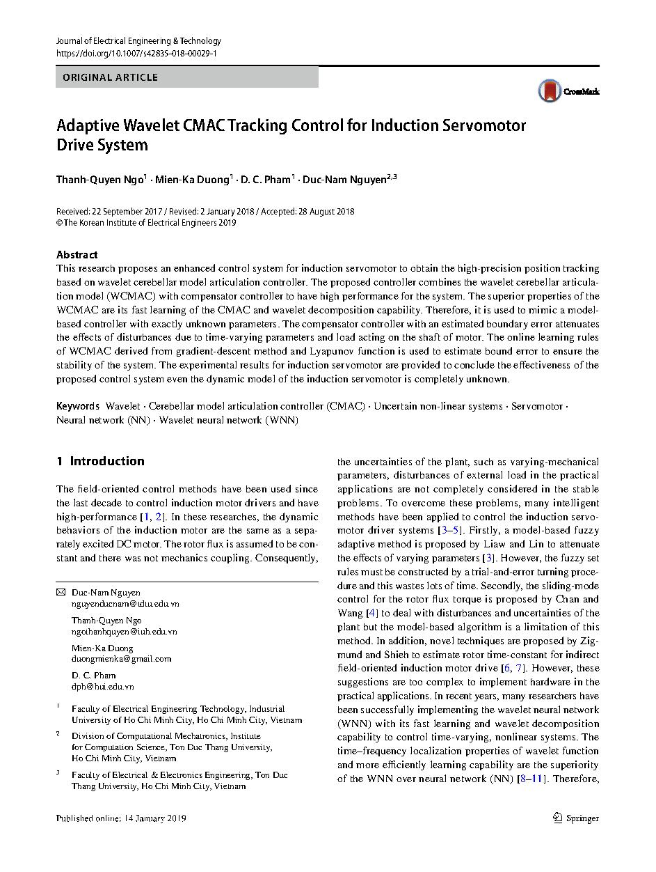 Adaptive Wavelet CMAC Tracking Control for Induction Servomotor Drive System