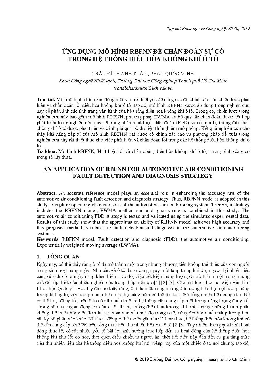 Ứng dụng mô hình RBFNN để chẩn đoán sự cố trong hệ thống điều hòa không khí ô tô