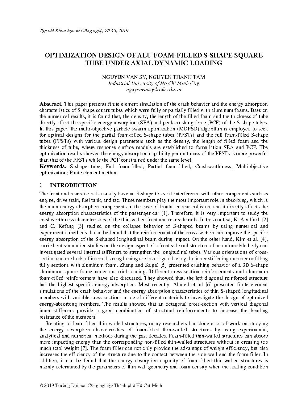 Optimization design of alu foam-filled S-shape square tube under axial dynamic loading