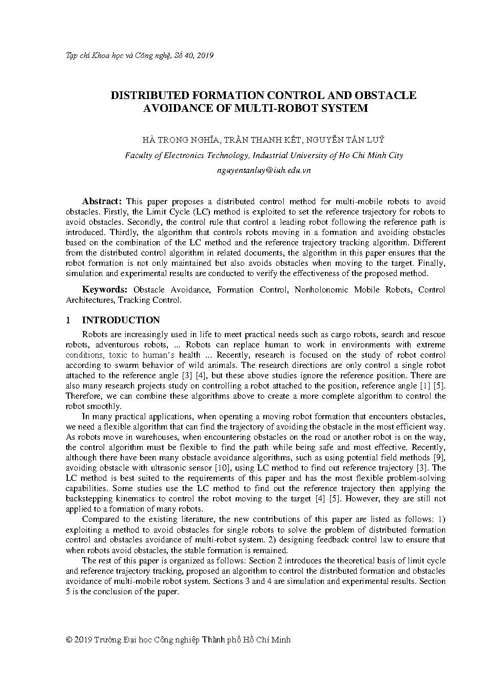 Distributed formation control and obstacle avoidance of multi-robot system