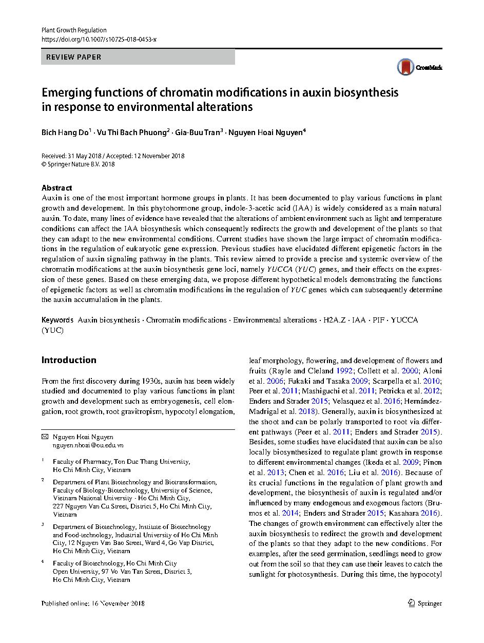 Emerging functions of chromatin modifications in auxin biosynthesis in response to environmental alterations