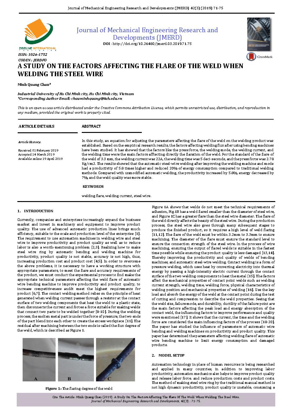 A Study on the Factors Affecting the Flare of the Weld when Welding the Steel Wire