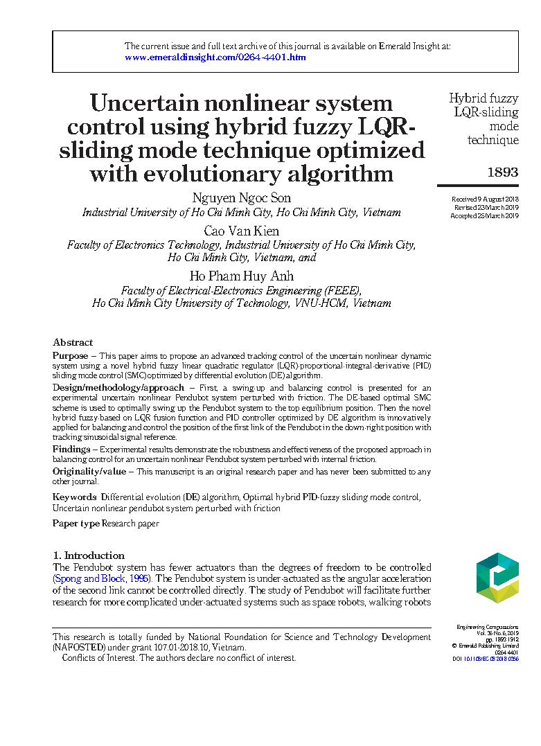 Uncertain nonlinear system control using hybrid fuzzy LQRsliding mode technique optimized with evolutionary algorithm