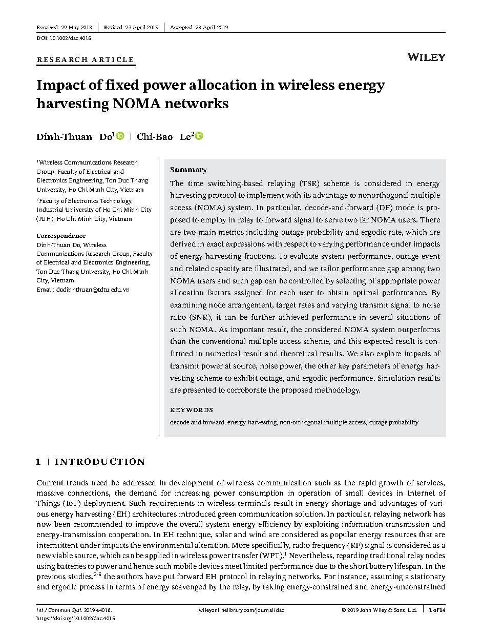 Impact of fixed power allocation in wireless energy harvesting NOMA networks