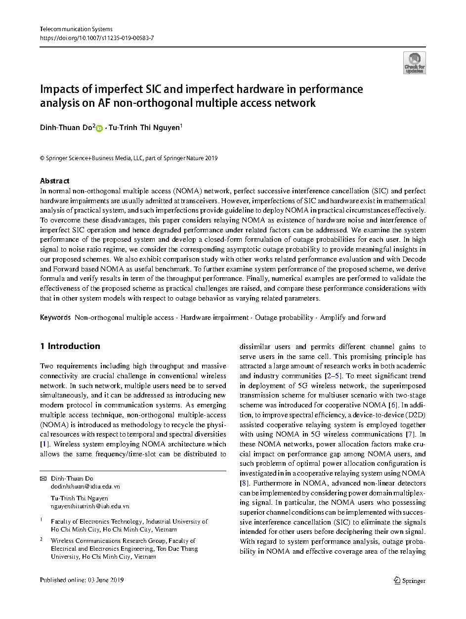 Impacts of imperfect SIC and imperfect hardware in performance analysis on AF non-orthogonal multiple access network