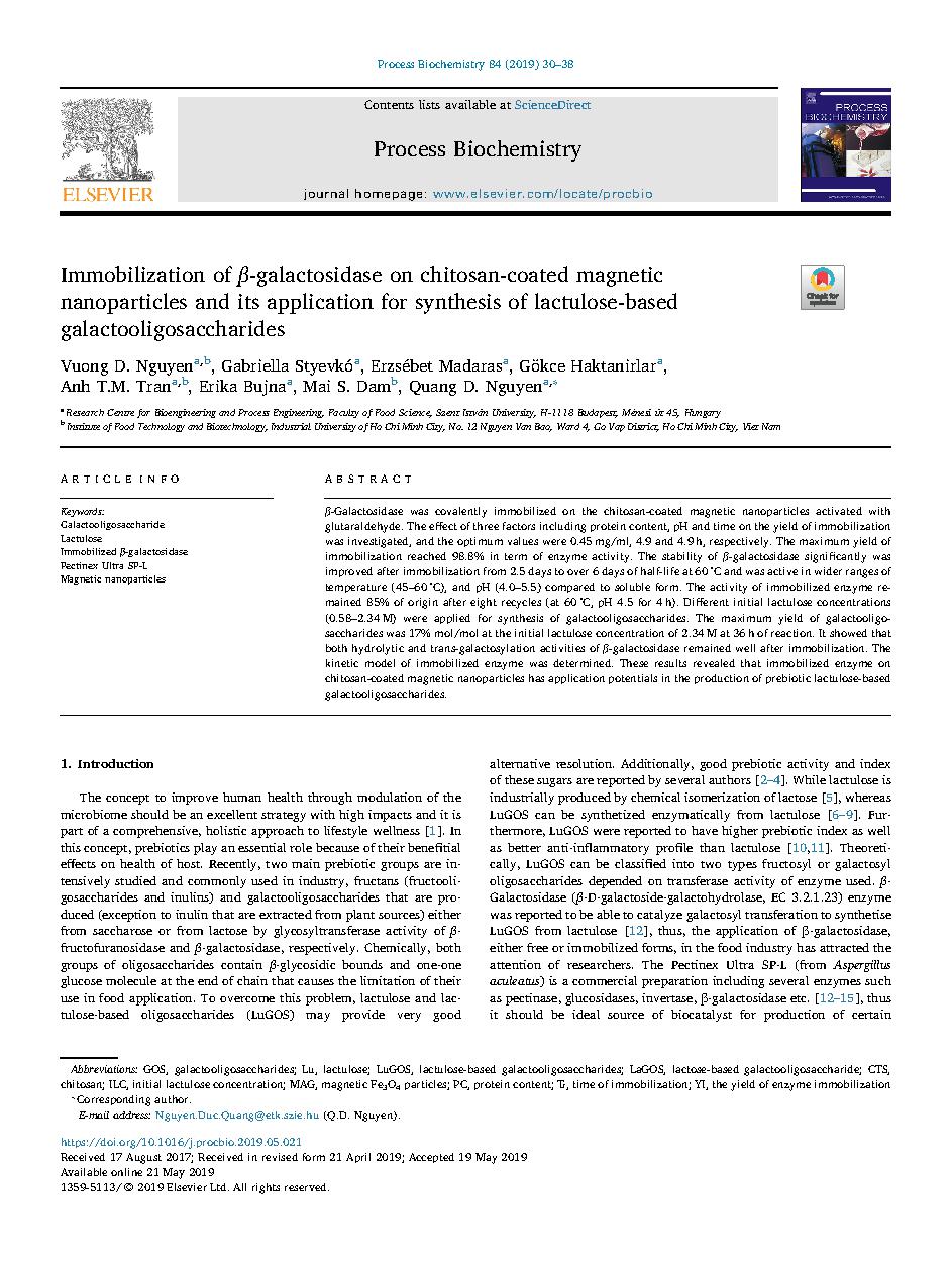 Immobilization of Î²-galactosidase on chitosan-coated magnetic nanoparticles and its application for synthesis of lactulose-based galactooligosaccharides