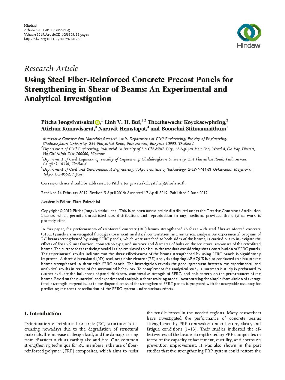 Using Steel Fiber-Reinforced Concrete Precast Panels for Strengthening in Shear of Beams: An Experimental and Analytical Investigation