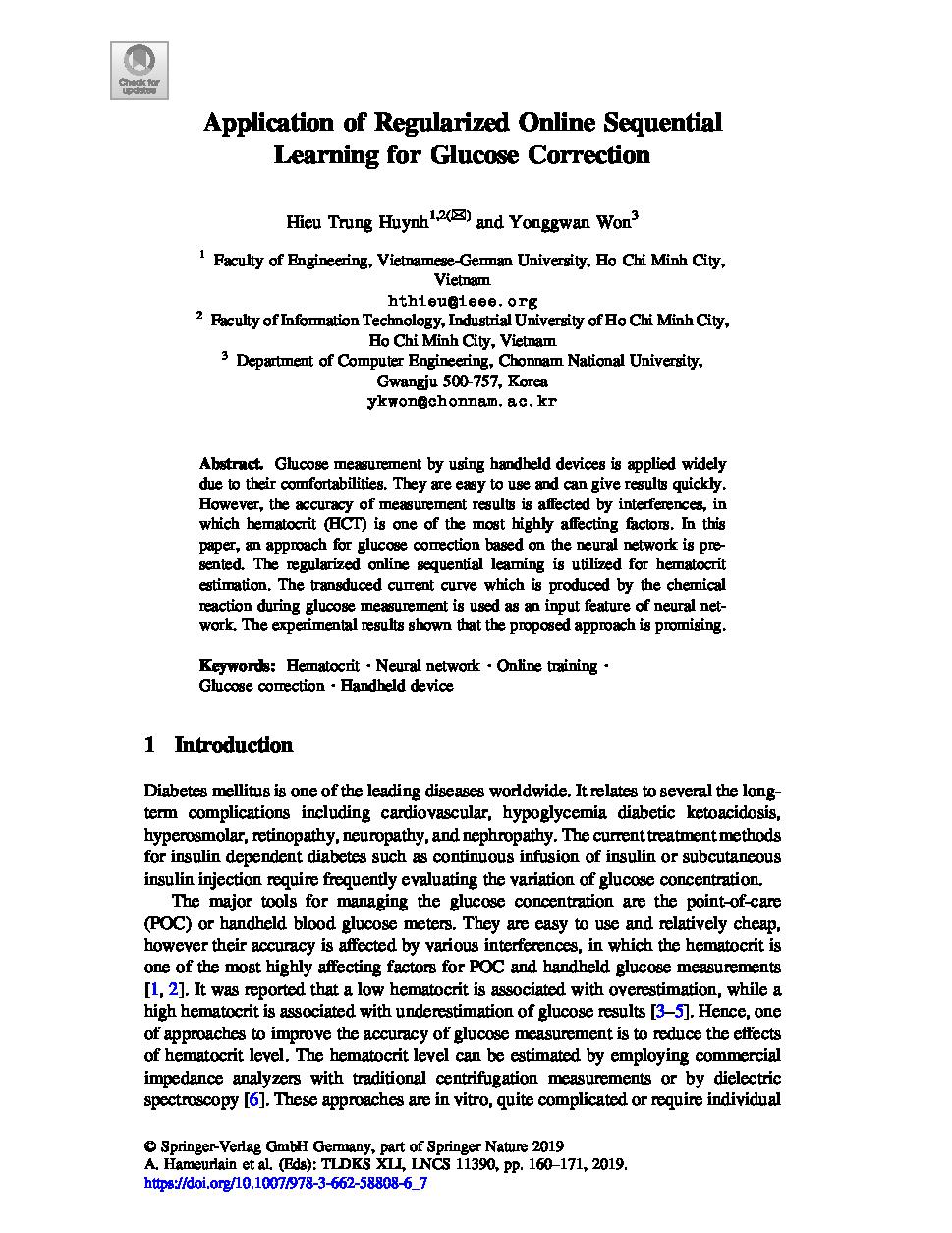 Application of regularized online sequential learning for glucose correction