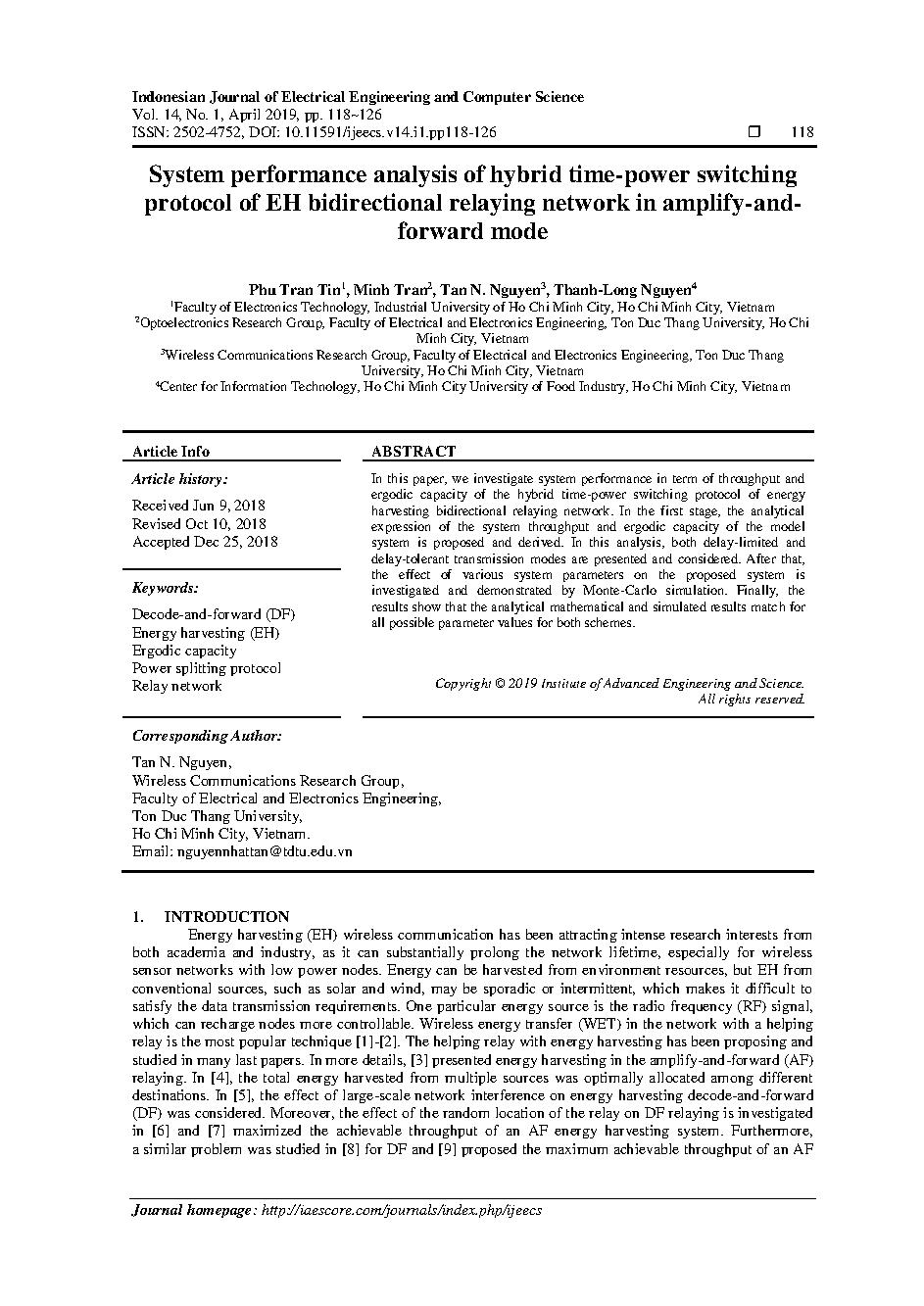 System performance analysis of hybrid time-power switching protocol of EH bidirectional relaying network in amplify-andforward mode