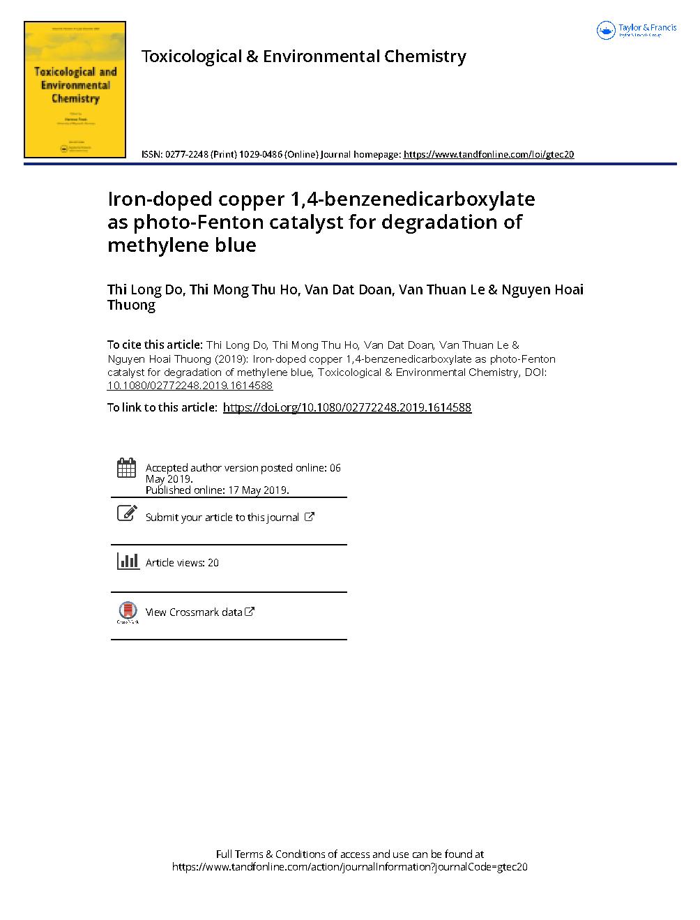 Iron-doped copper 1,4-benzenedicarboxylate as photo-Fenton catalyst for degradation of methylene blue