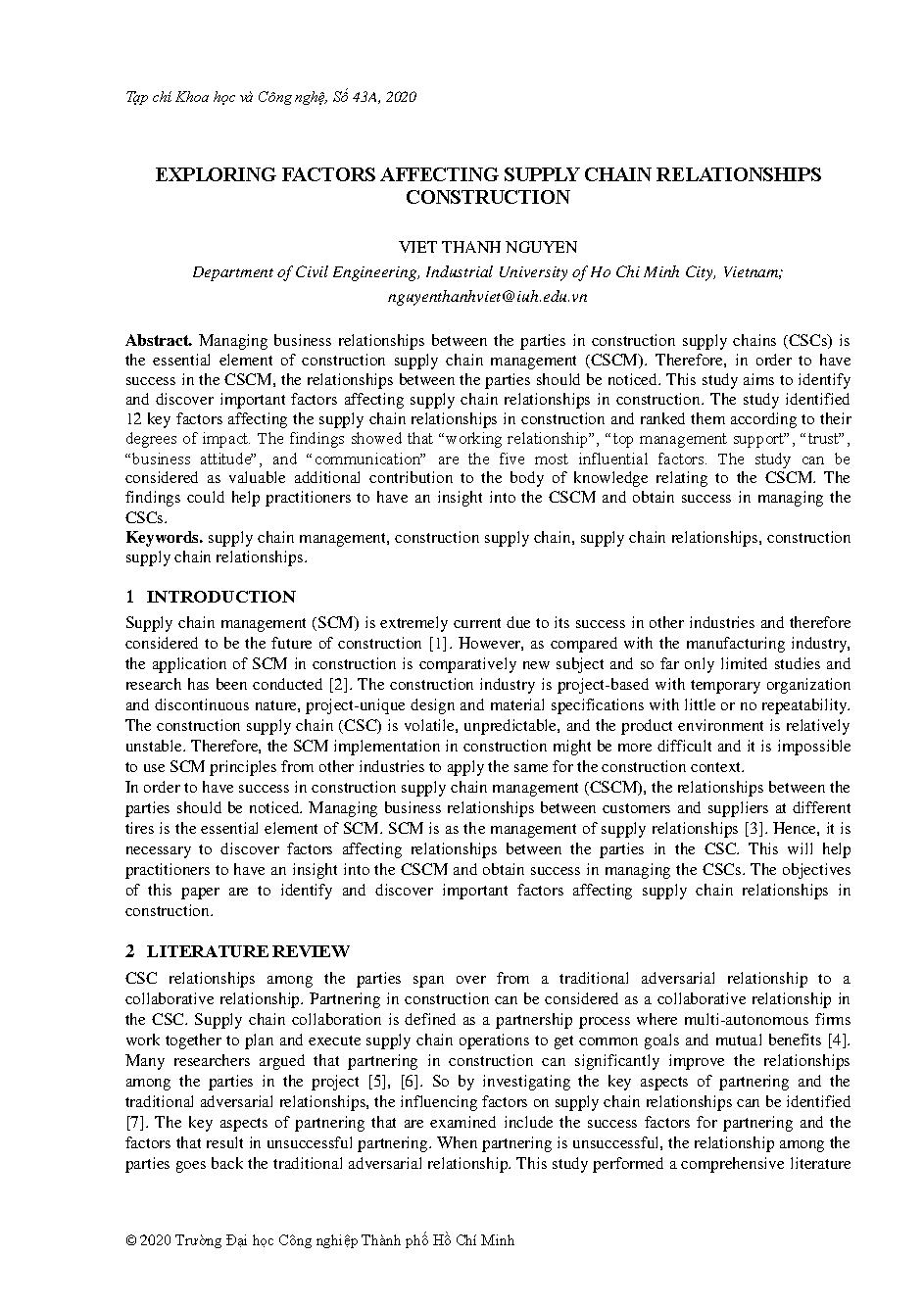 Exploring factors affecting supply chain relationships construction