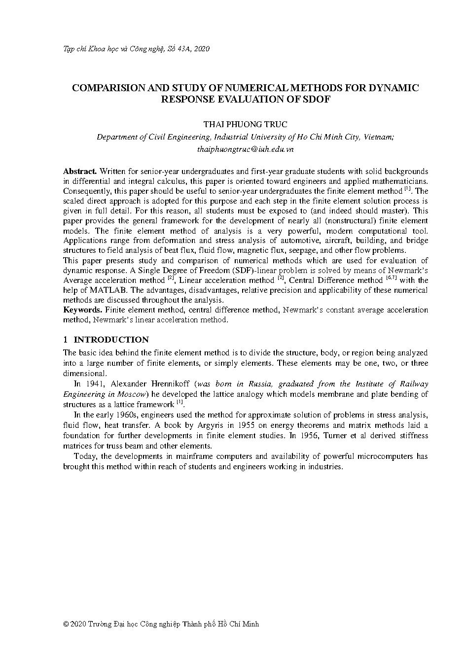 Comparision and study of numerical methods for dynamic response evaluation of sdof